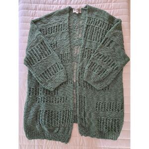 Bucket List Sage Green Open Knit Cardigan Sweater Womens Large Oversized Boho
